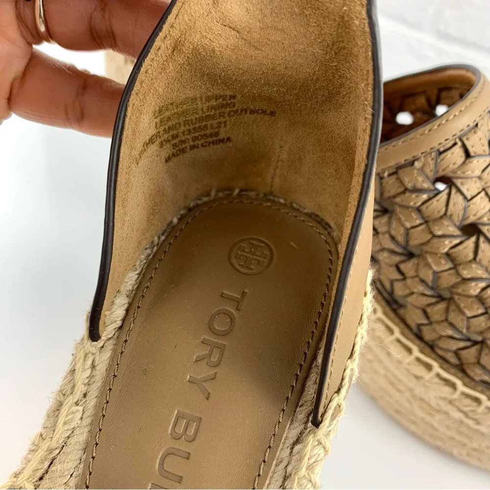 NEW! Tory Burch Basketweave Beige Espadrilles Wedges Size 8.5 $348